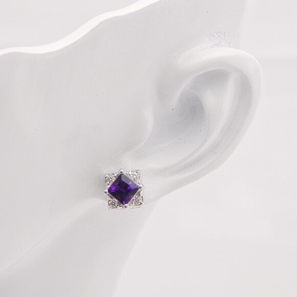 Genuine Amethyst Cushion Cut Earrings in 925 Sterling Silver - Picture 6 of 6